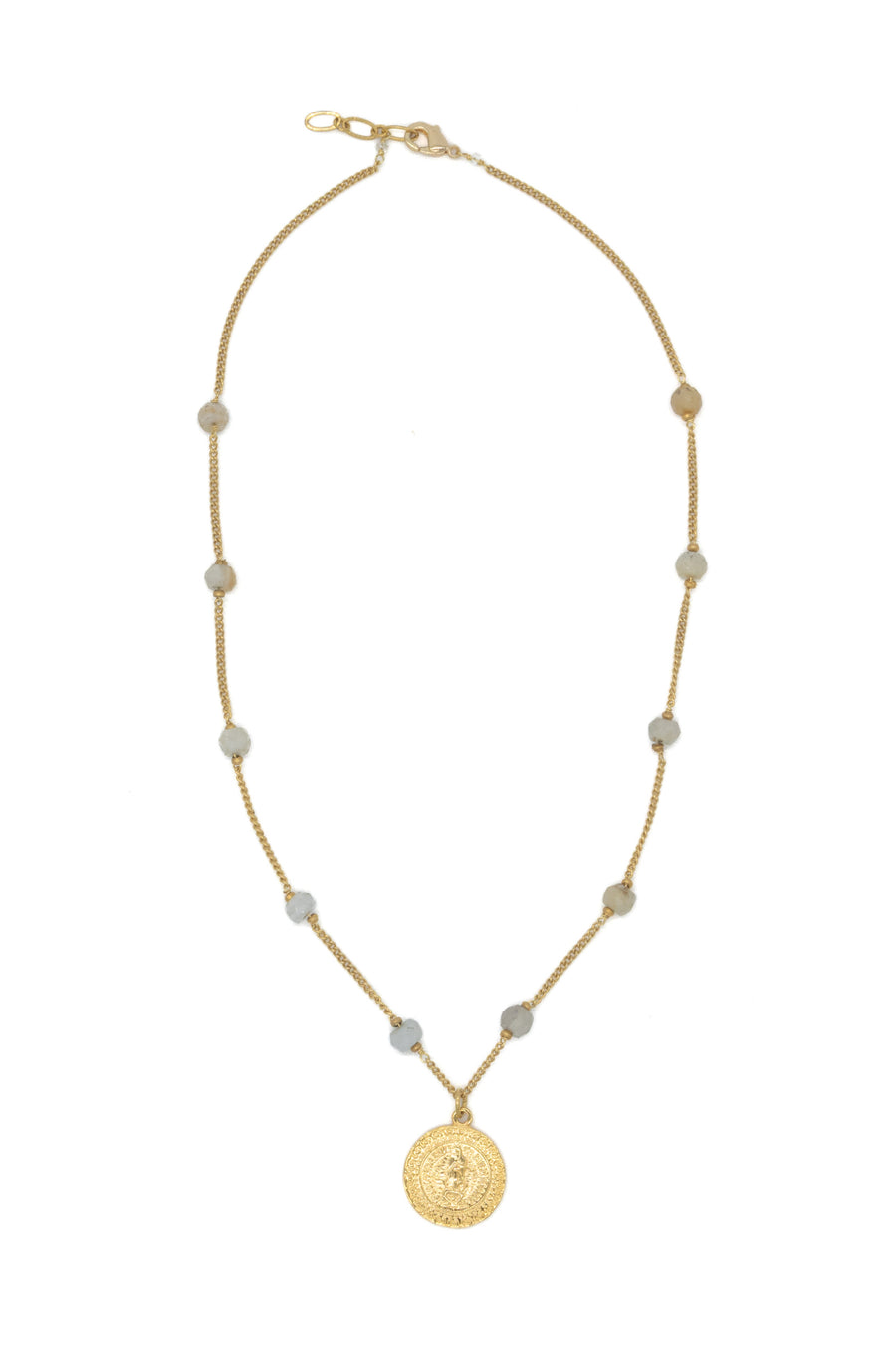 Collar de piedritas y Virgen de Guadalupe