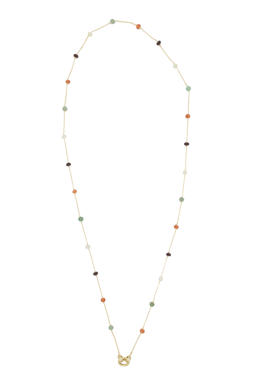 Collar largo con amatista corte rondel multicolor y broche circular