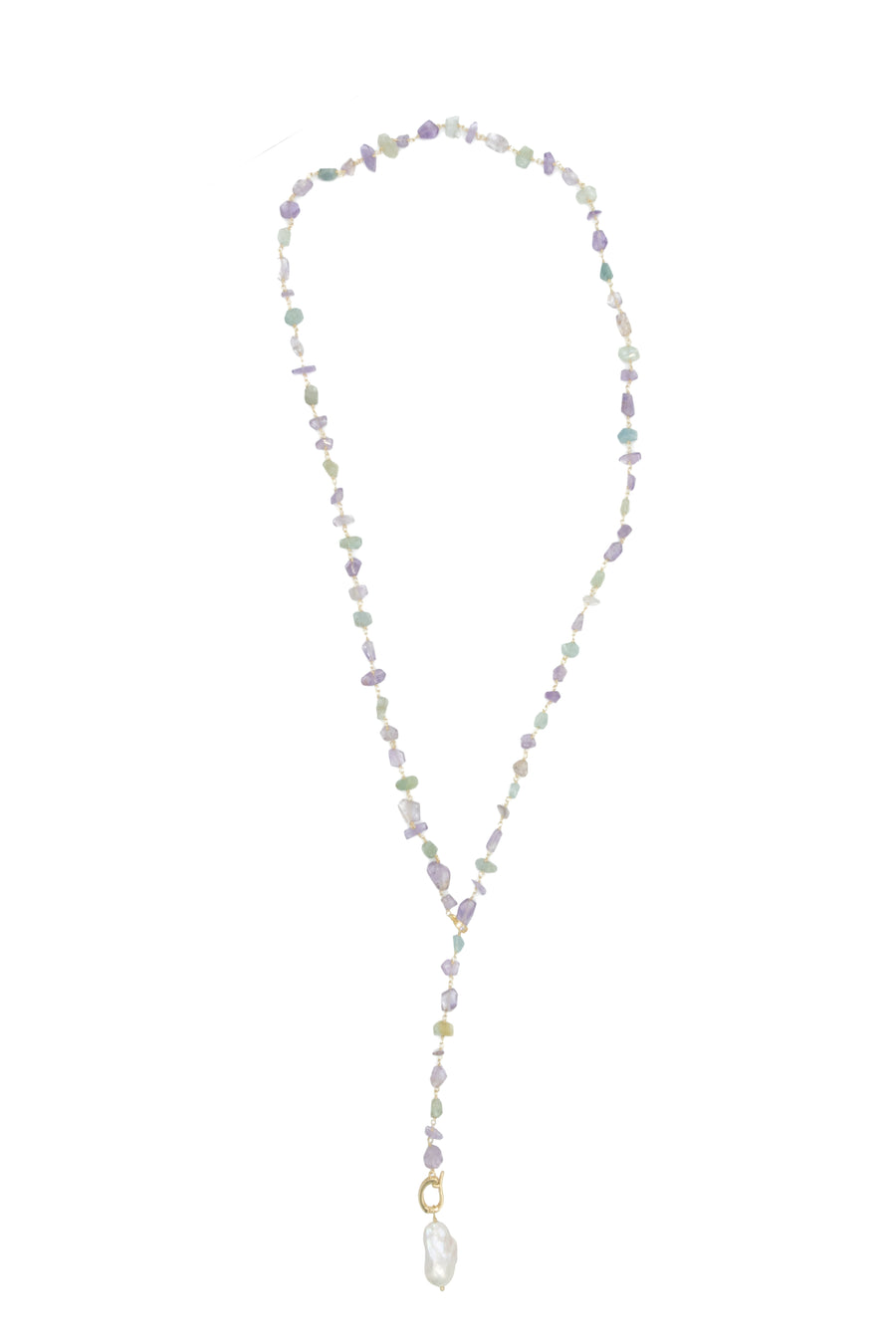 Collar engarzado amatista y aquamarina con perla barroca