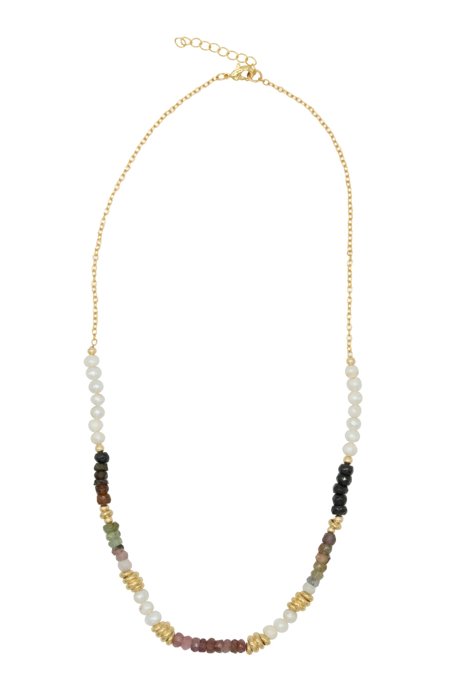 Collar de turmalina natural con rondeles dorados