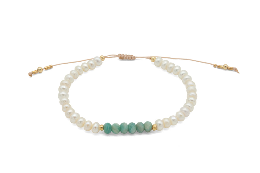 Pulsera ajustable de perlas con línea verde
