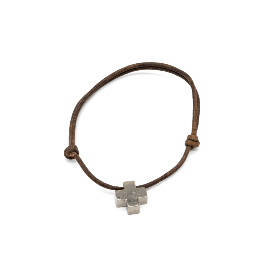 PULSERA DE PIEL CON NUDOS Y CRUZ