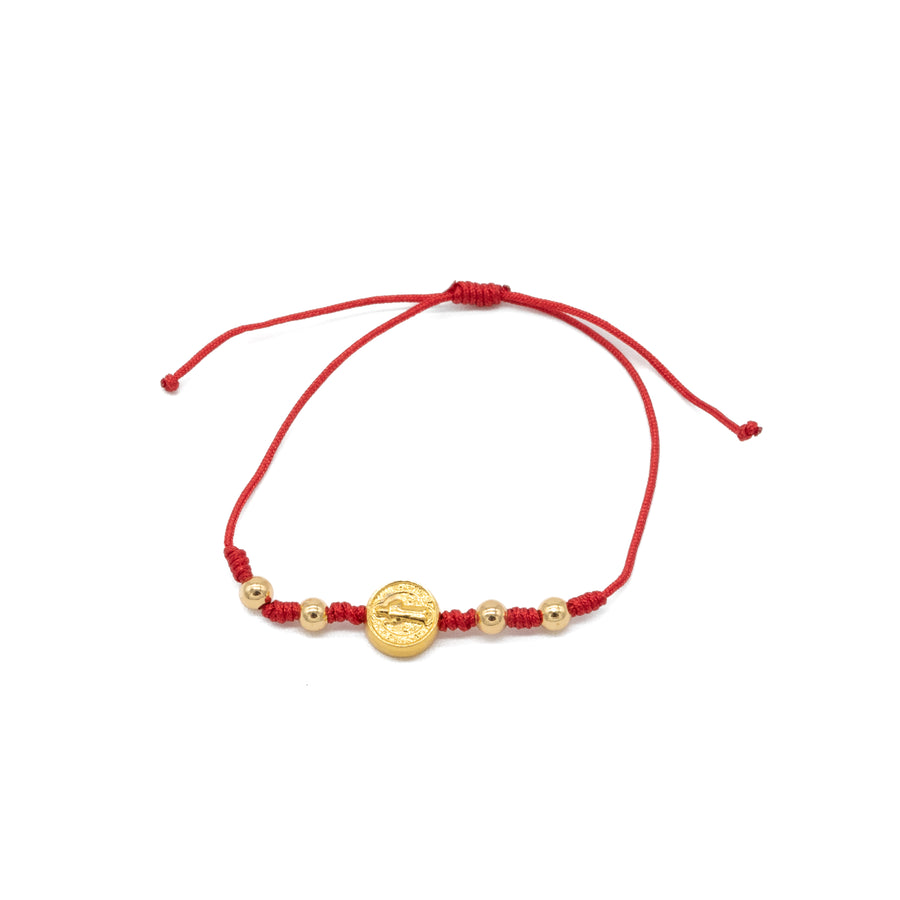 PULSERA DE NUDOS CON BOLITAS CON MEDALLA DE SAN BENITO