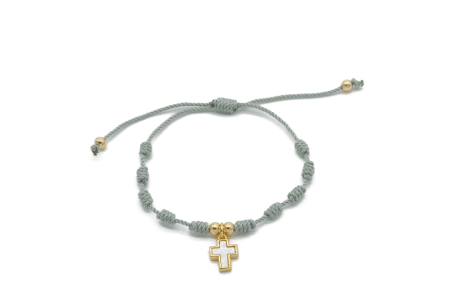 Pulsera decenario con cruz madre perla