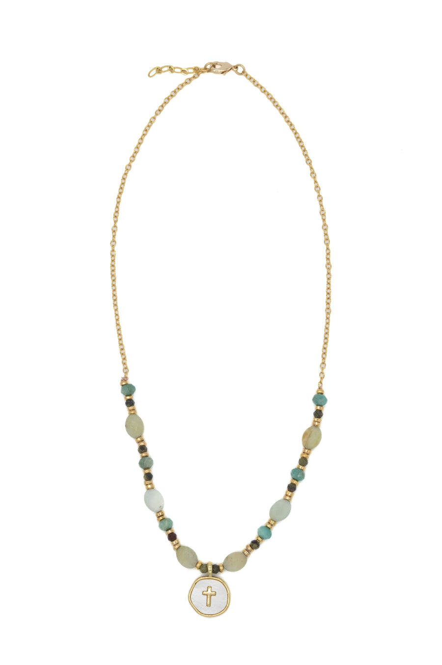 Collar con dije de cruz con piedras