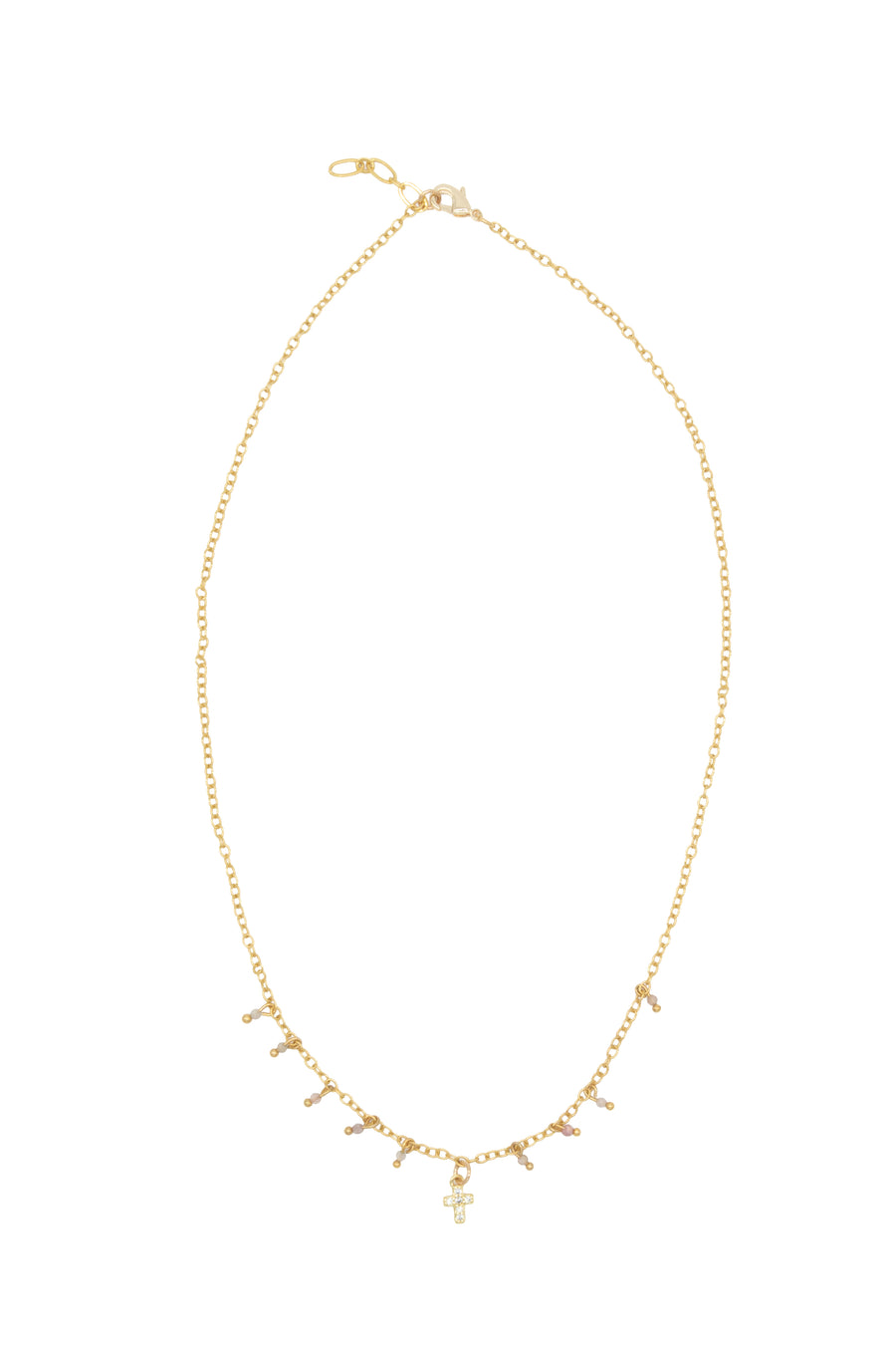 Collar min cruz zirconias y turmalinas colgando