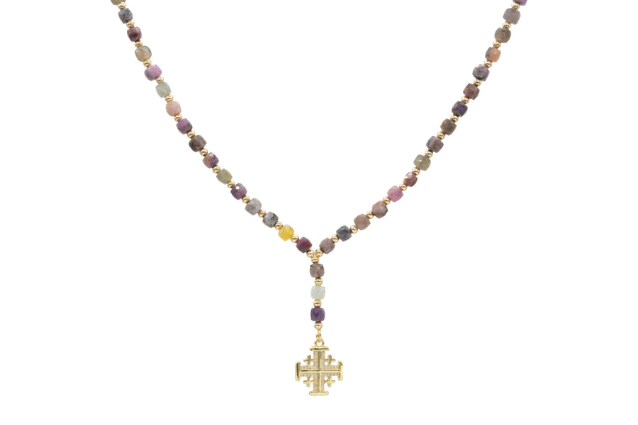 Collar cruz Jerusalem rubí sin pulir