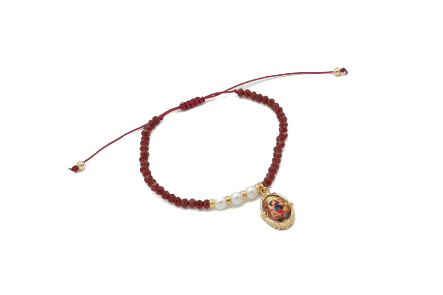 Pulsera ajustable roja línea perlas Desatanudos