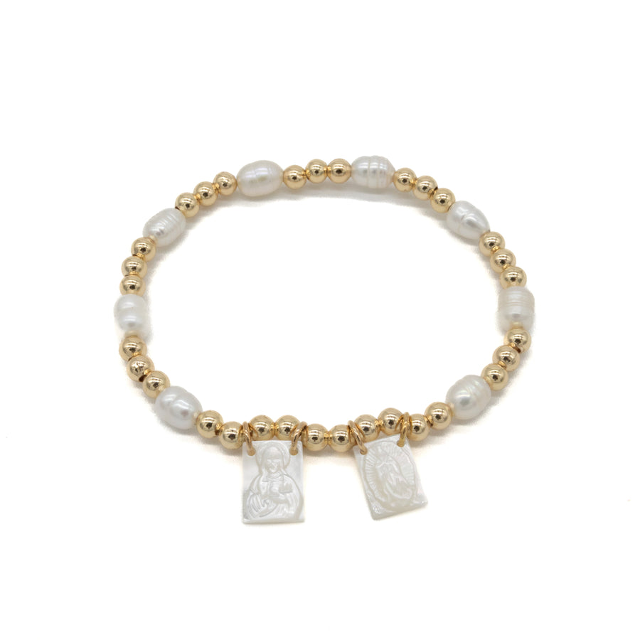 Pulsera de escapulario con bolitas y perlas