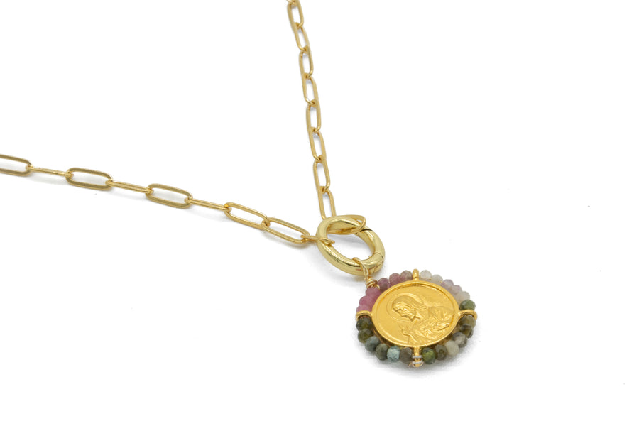 Collar cadena jumbo con Escapulario bordado