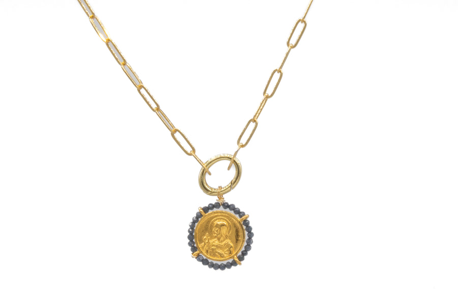 Collar cadena jumbo con Escapulario bordado
