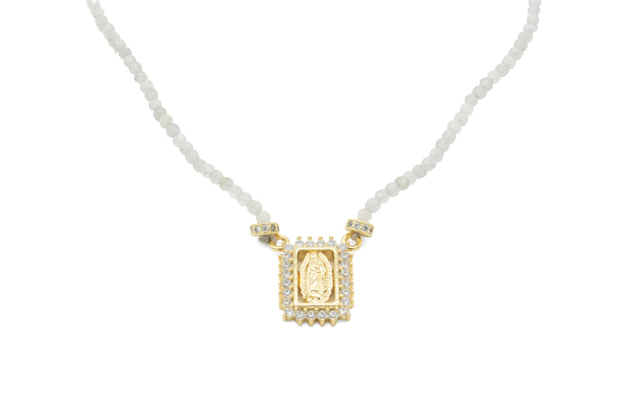 Collar Virgen de Guadalupe con zirconias y labradorita