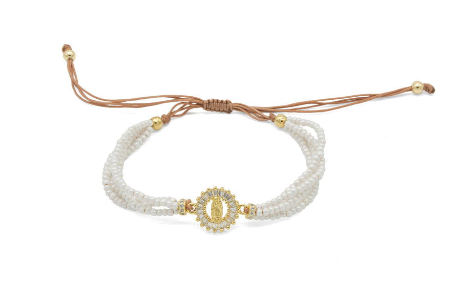 Pulsera ajustable de Virgen de Guadalupe y zirconias baguette