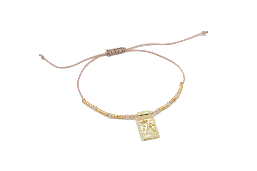 Pulsera ajustable de Virgen del Carmen marco mini perlas