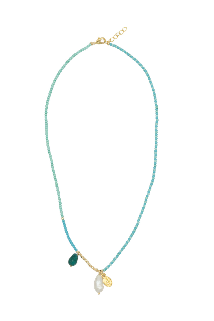 Collar Virgen Milagrosa con chaquira