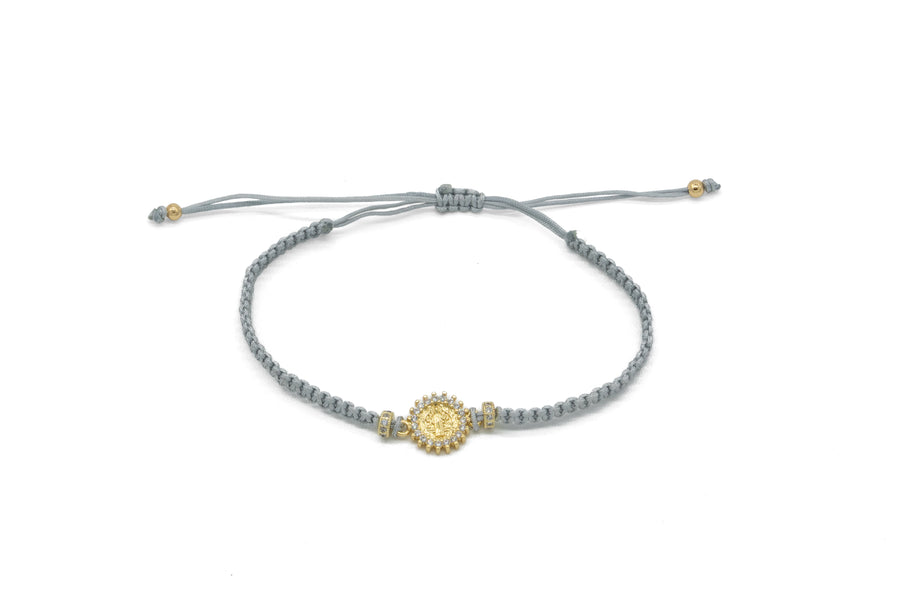 Pulsera plana San Benito y zirconias dorada